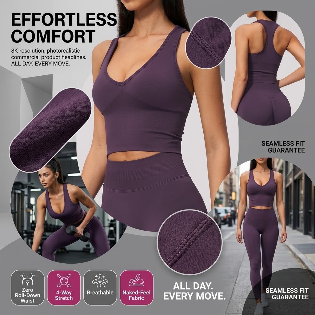 Seamless Ribbed Workout Tank Top - เสื้อครอปท็อปโยคะไร้ตะเข็บสำหรับผู้หญิง ดีไซน์หรูหรา คอวี ผ้าริบ ระดับพรีเมียม เสื้อกล้ามออกกำลังกาย