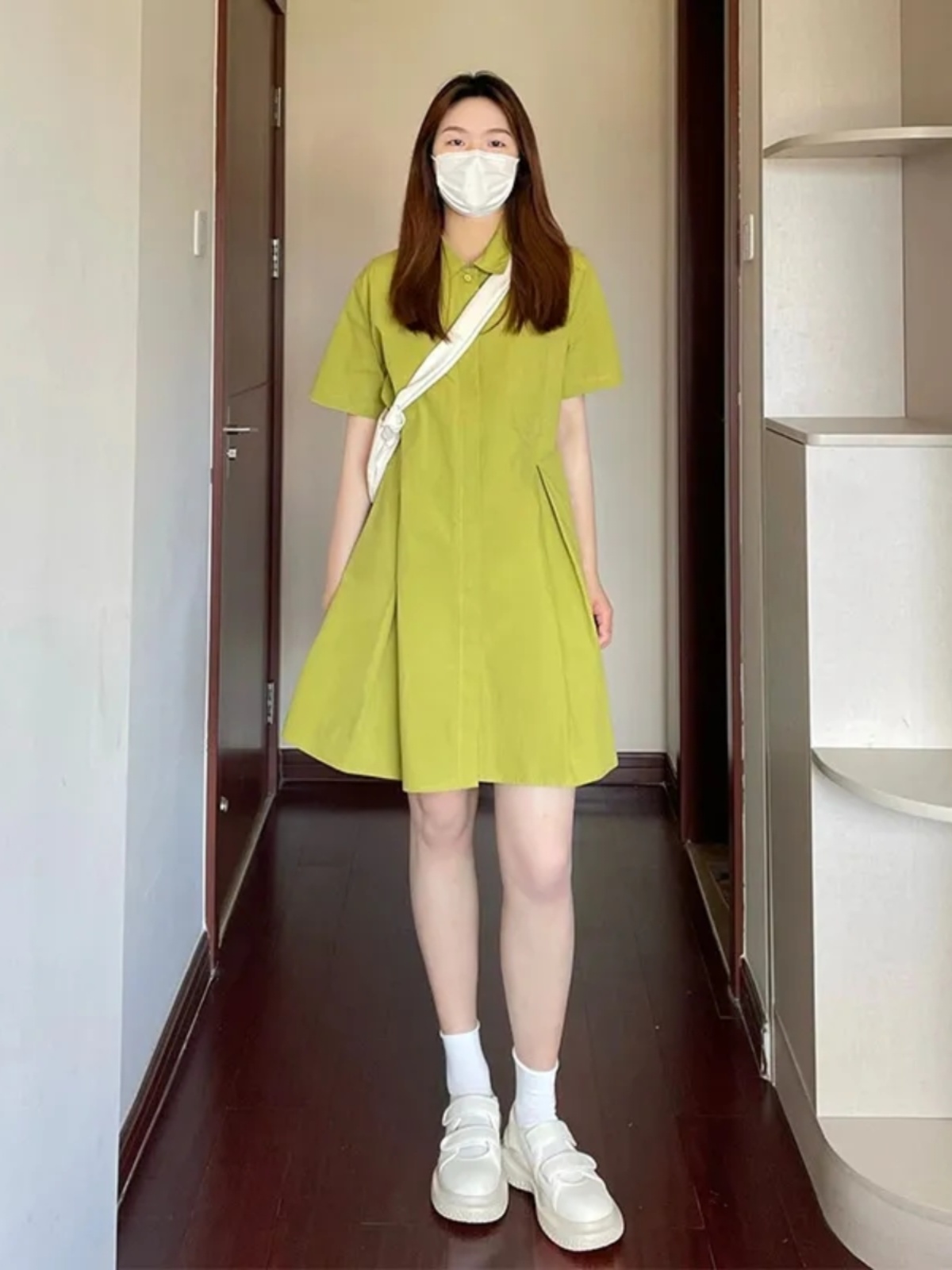 Korean Style A Line Shirt Dress - เดรสคอปกไซส์ใหญ่สำหรับผู้หญิง สไตล์เสื้อเชิ้ตหลวมๆ สำหรับฤดูร้อน กระโปรงทรงเอ สไตล์เกาหลี เสื้อผ้าไซส์ใหญ่