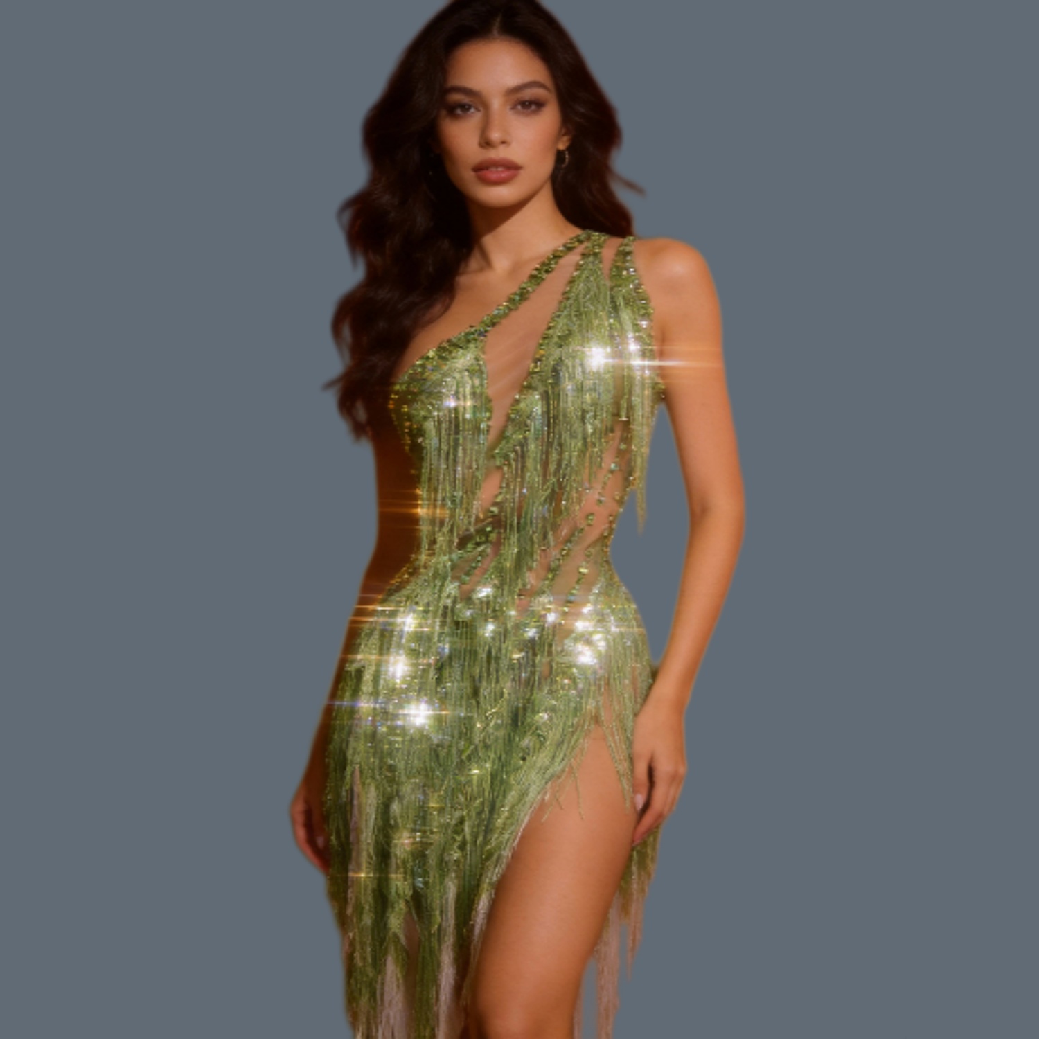Sparkly Rhinestone Club Party Dress - ชุดมินิเดรสเต้นรำลาตินประดับเพชรระยิบระยับสำหรับผู้หญิงเซ็กซี่ เหมาะสำหรับงานกลางคืน แดร็กควีน นักแสดง งานอีเว้นท์ ปาร์ตี้