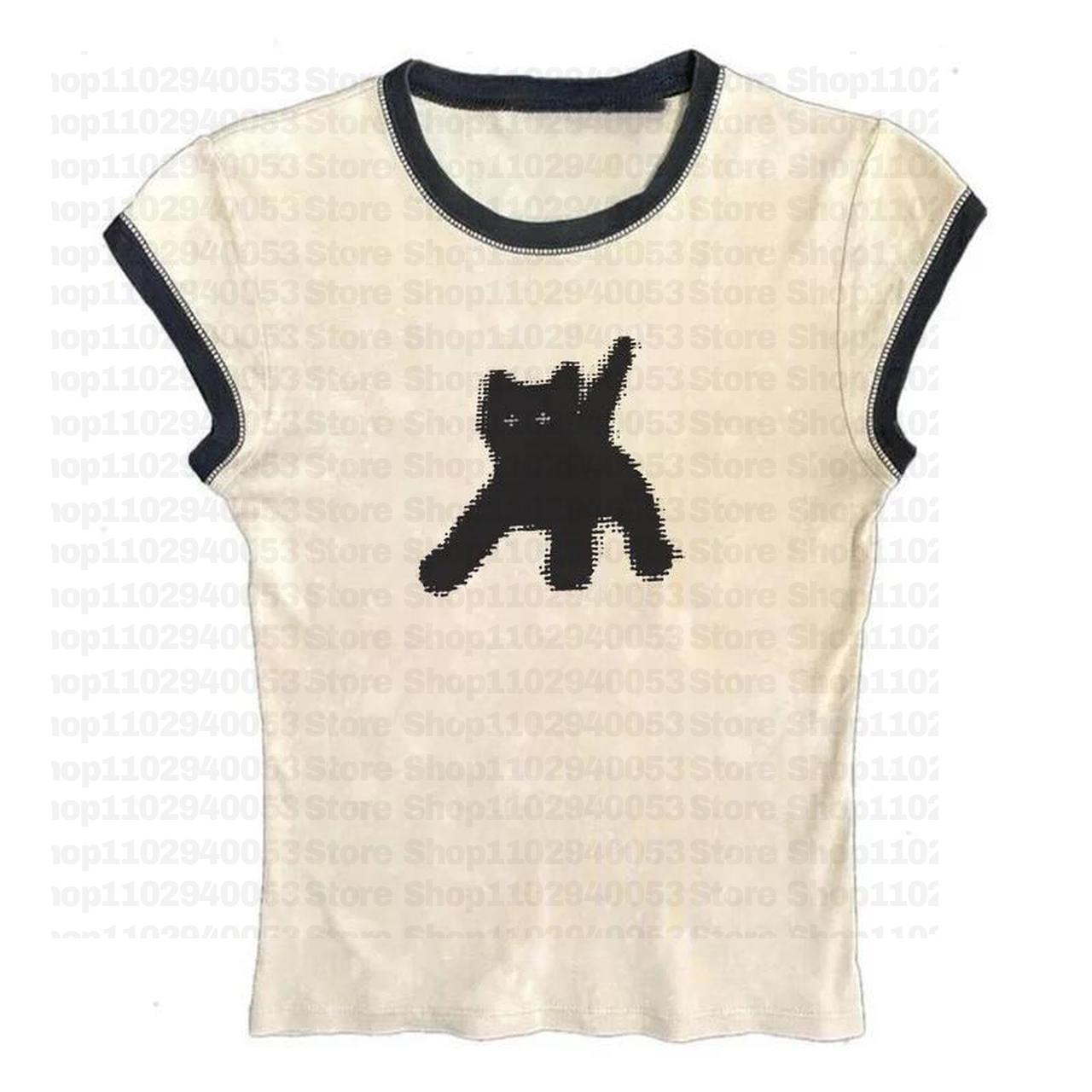 Y2K Graphic Baby Tee Crop - เสื้อครอปแขนสั้นสีดำพิมพ์ลายกราฟิกสำหรับผู้หญิงสวยงามเสื้อครอปเสื้อยืดเด็กทารก Y2K โกธิคเสื้อยืดคอกลมแมวแบบกอธิค