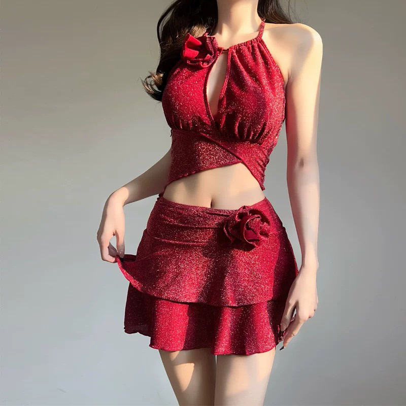 Swimwear - ชุดบิกินี่ 2 ชิ้นแบบใหม่ สไตล์เกาหลี ชุดว่ายน้ำเซ็กซี่สำหรับผู้หญิง เหมาะสำหรับใส่ไปเที่ยวทะเล