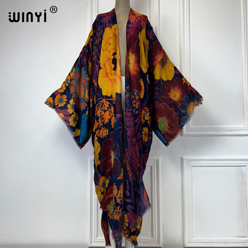 Boho Summer Beach Maxi Dress - WINYI Africa แฟชั่นฤดูร้อน ชุดกิโมโนแม็กซี่เดรส ชุดคลุมชายหาด คาร์ดิแกน