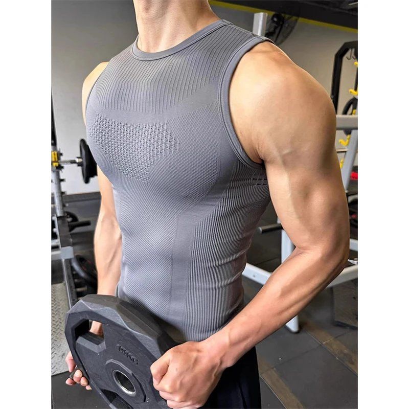Seamless Ribbed Workout Tank Top - เสื้อกล้ามฟิตเนสไร้ตะเข็บสำหรับผู้ชาย แห้งเร็ว กระชับกล้ามเนื้อ เหมาะสำหรับออกกำลังกายที่ยิม