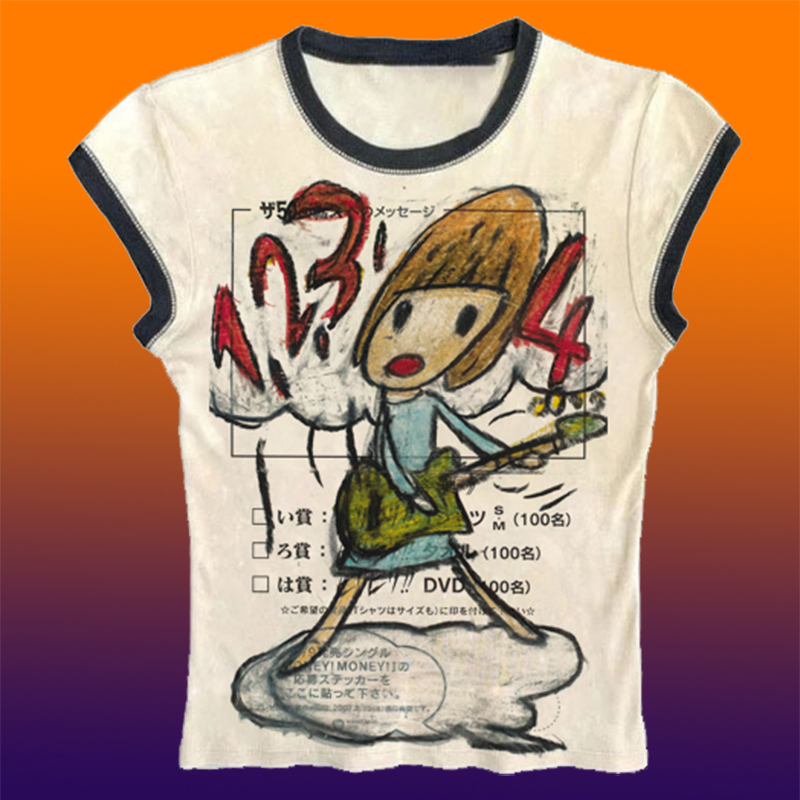 Y2K Graphic Baby Tee Crop - Y2K เกาหลีเสื้อผ้ายอดนิยม Emo ฤดูร้อนเด็ก Tee Streetwear