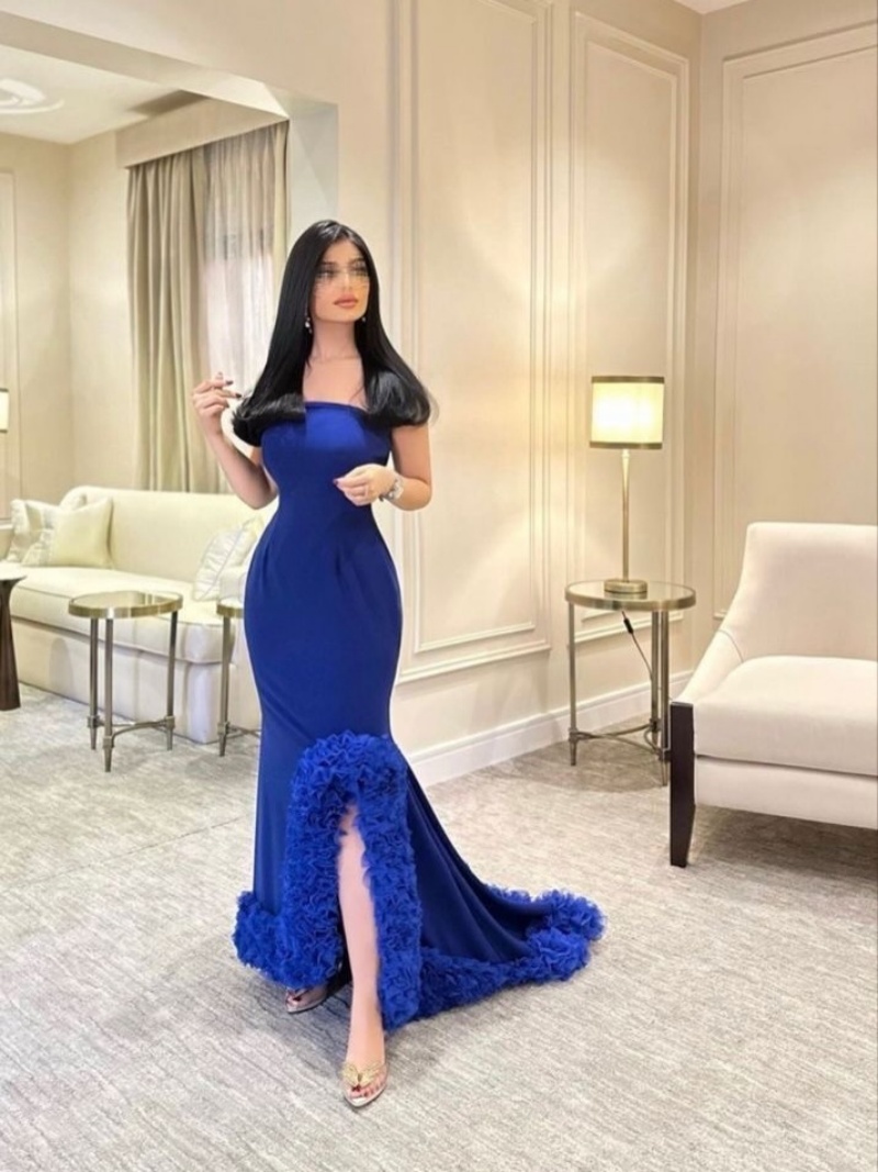 Elegant Satin Evening Gown Split - ชุดราตรีหรูหราสง่างามแบบสั่งตัด ผ้าซาตินทรงเมอร์เมด สายเดี่ยว ยาวกรอมพื้น จับจีบ ผ่าข้าง