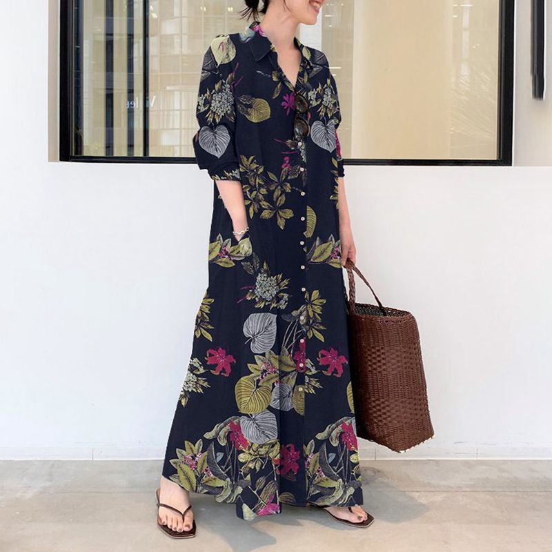 Casual Loose Linen Shirt Dress - ฤดูใบไม้ร่วงใหม่ plus ขนาดลําลองฝ้ายและผ้าลินินชุด 5XL 6XL 7XL