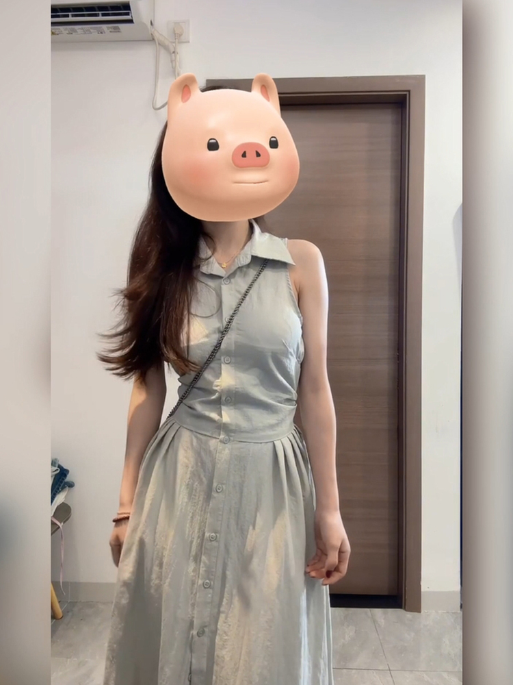 Korean Style A Line Shirt Dress - เดรสเชิ้ตแขนกุดคอปกสไตล์ลำลอง XZY Chic สำหรับผู้หญิง กระโปรงยาวทรงเอเข้ารูปช่วงเอว สไตล์เกาหลี