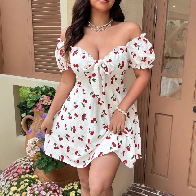 Off Shoulder Puff Sleeve Sundress - ชุดเดรสผู้หญิงฤดูร้อน ชุดเดรสพิมพ์ลายดอกไม้ ชุดเดรสเปิดไหล่ ชุดเดรสฤดูร้อนของผู้หญิง ชุดเดรสแขนพอง ชุดเดรสยาวปานกลาง