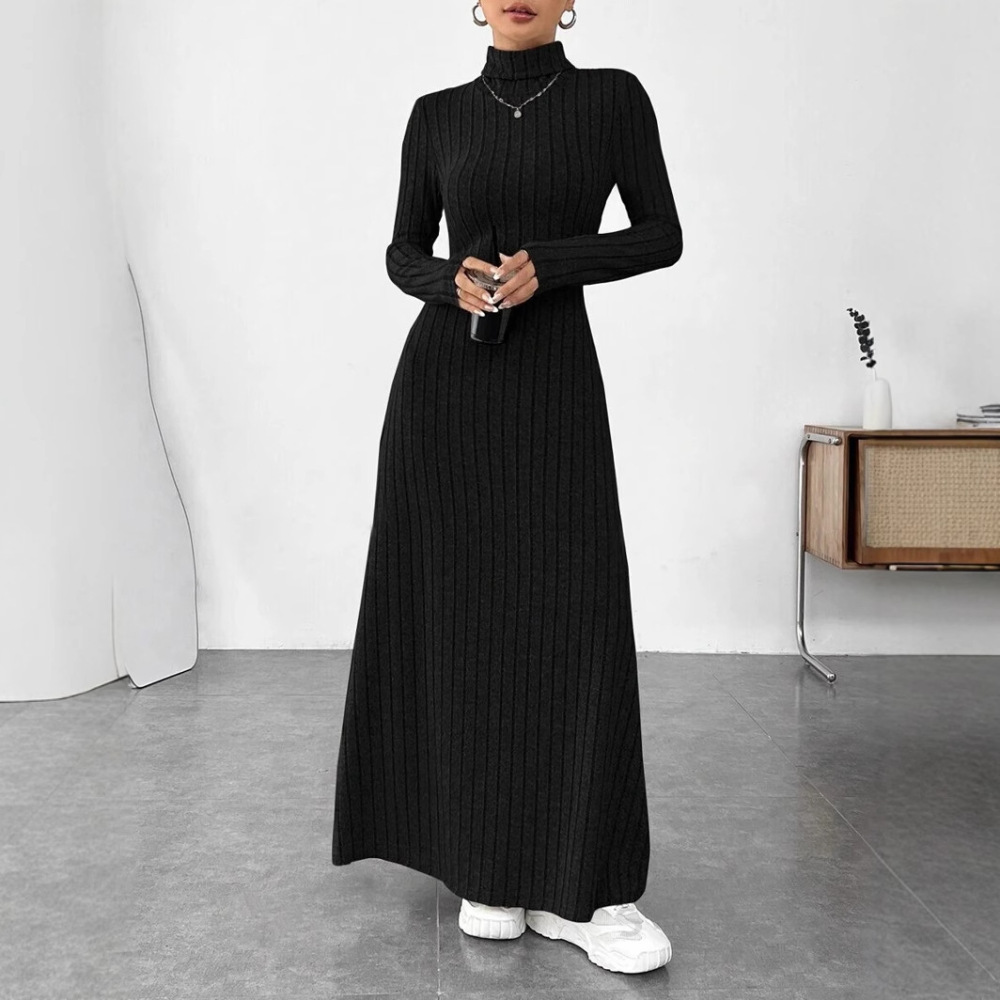 เดรสทรงเข้ารูปแขนยาวคอสูงสไตล์ - Bodycon Long Sleeve Ribbed Dress บทวิจารณ์และราคา