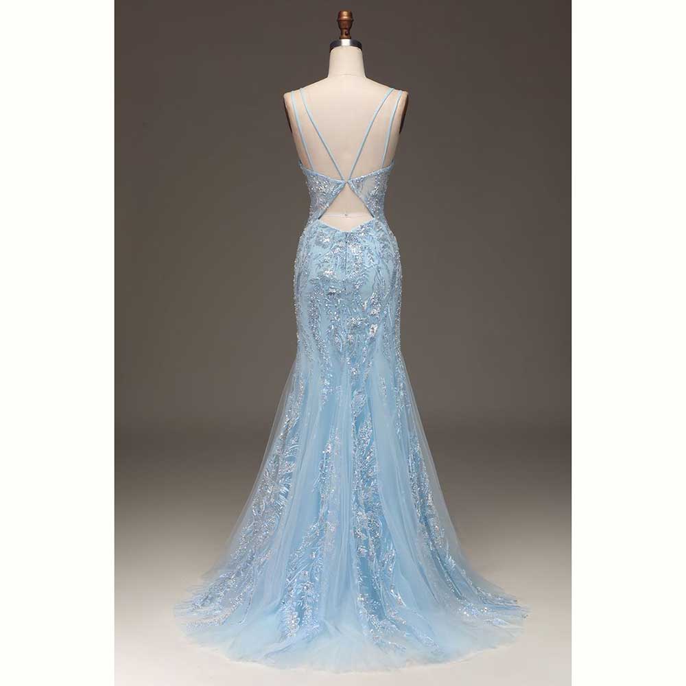 Elegant Light Blue ซาตินผู้หญิ - Elegant Satin Evening Gown Split บทวิจารณ์และราคา
