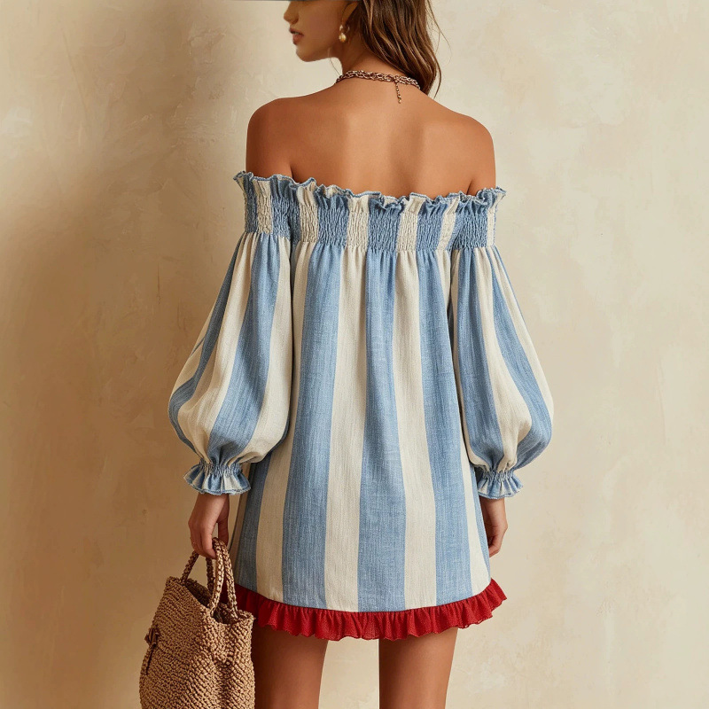 เดรสผู้หญิงเปิดไหล่ปี 2026 สีฟ - Off Shoulder Puff Sleeve Sundress บทวิจารณ์และราคา