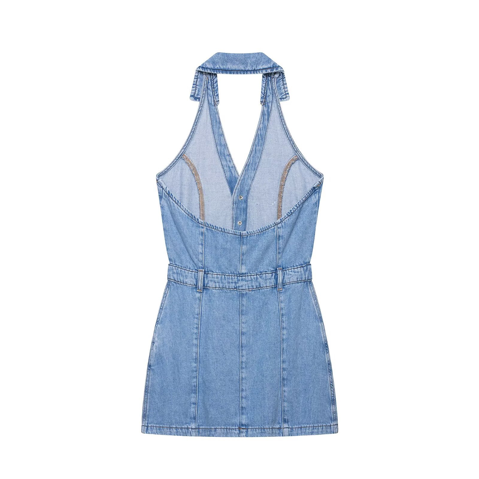 เดรสยีนส์สั้นแบบผูกคอ สไตล์ Y2 - Y2K Backless Halter Mini Dress บทวิจารณ์และราคา