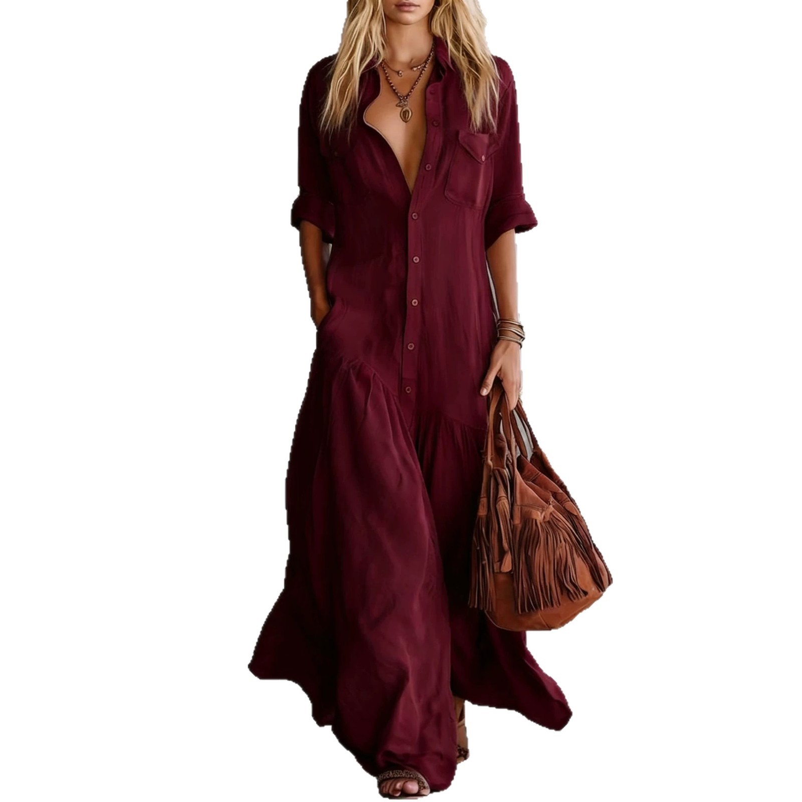 ชุดเดรสเชิ้ตผ้าฝ้ายลินินสำหรับ - Casual Loose Linen Shirt Dress บทวิจารณ์และราคา