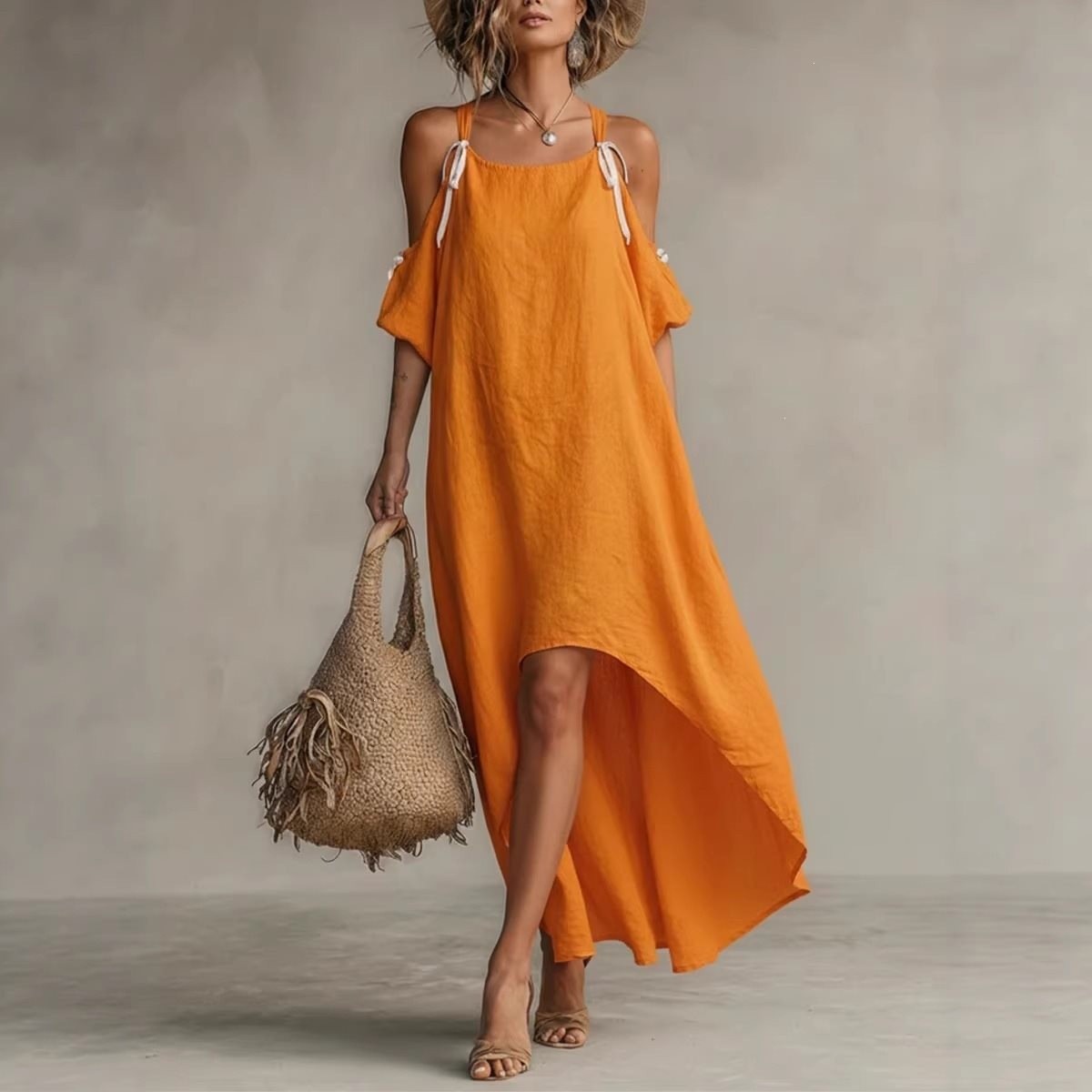 ชุดเดรสผู้หญิงฤดูร้อน แขนพอง ค - Off Shoulder Puff Sleeve Sundress บทวิจารณ์และราคา