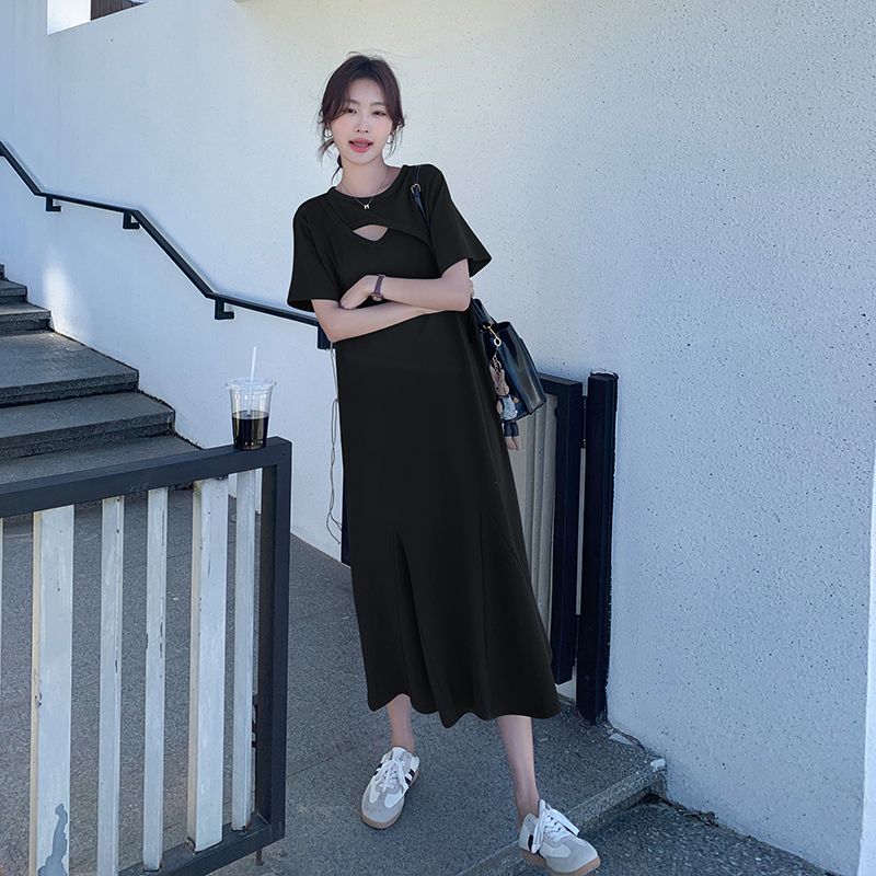 เดรสเสื้อยืดทรงหลวมแบบเรียบง่า - Korean Style A Line Shirt Dress บทวิจารณ์และราคา