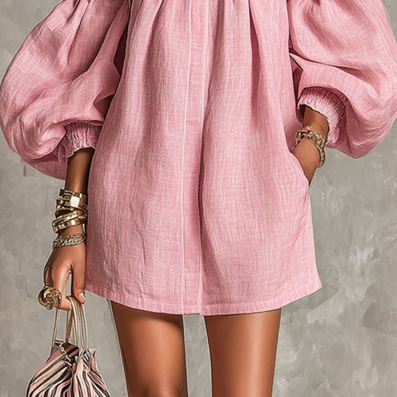 เดรสผู้หญิงแบบเรียบ ไหล่เดี่ยว - Off Shoulder Puff Sleeve Sundress บทวิจารณ์และราคา