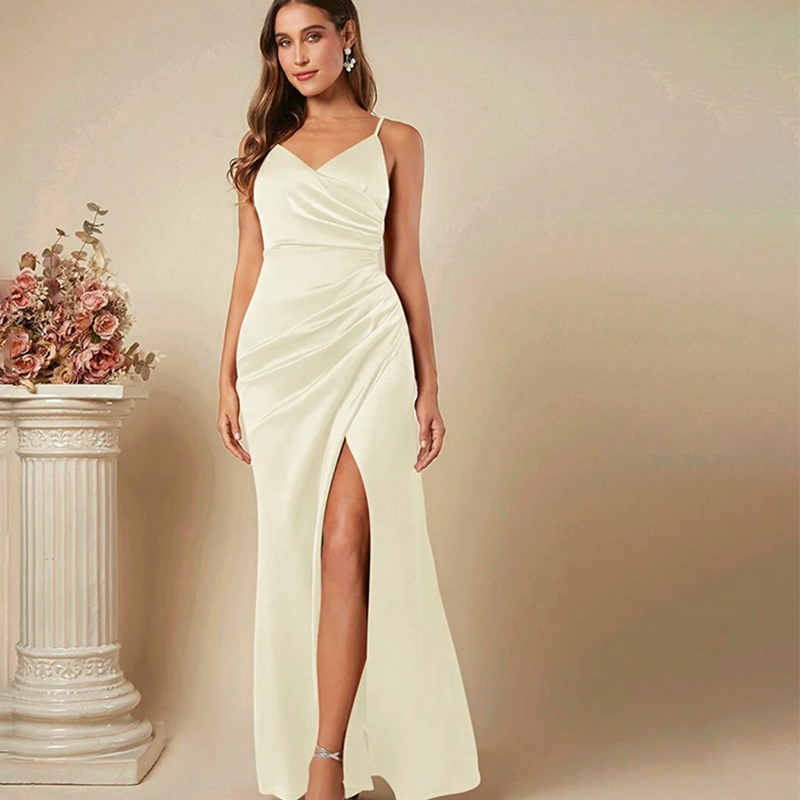 ผู้หญิงElegantซาตินSuspender D - Elegant Satin Evening Gown Split บทวิจารณ์และราคา
