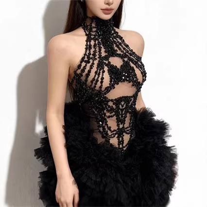 ชุดมินิเดรสผู้หญิง ประดับเพชรร - Sparkly Rhinestone Club Party Dress บทวิจารณ์และราคา