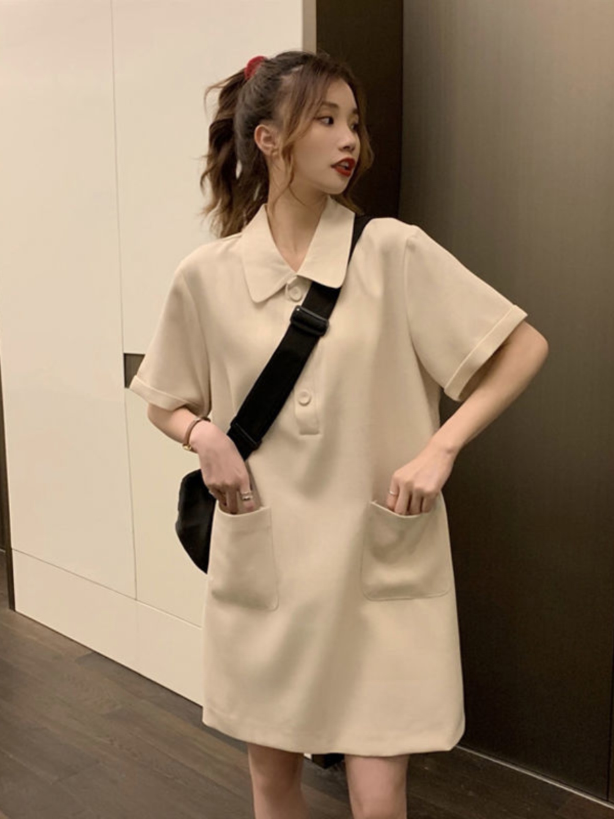 เดรสทรงเอไลน์ไซส์ใหญ่ คอปก แขน - Korean Style A Line Shirt Dress บทวิจารณ์และราคา