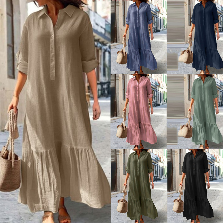ชุดเดรสผ้าลินินผู้หญิงปี 2025  - Casual Loose Linen Shirt Dress บทวิจารณ์และราคา