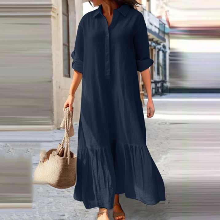 ชุดเดรสผ้าลินินผู้หญิงปี 2025  - Casual Loose Linen Shirt Dress บทวิจารณ์และราคา