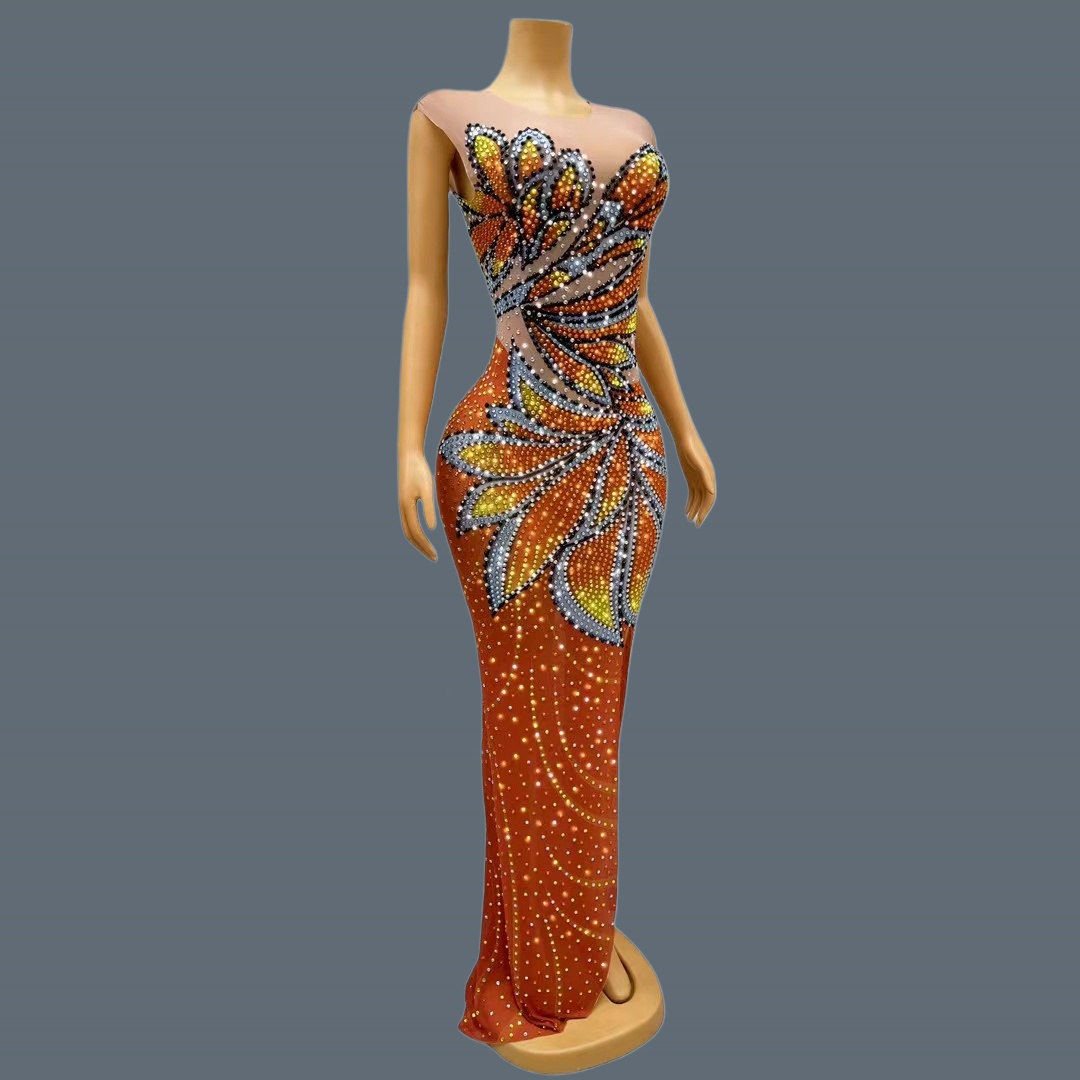 ชุดเดรสยาวผ้าตาข่ายแขนกุดสำหรั - Sparkly Rhinestone Club Party Dress บทวิจารณ์และราคา