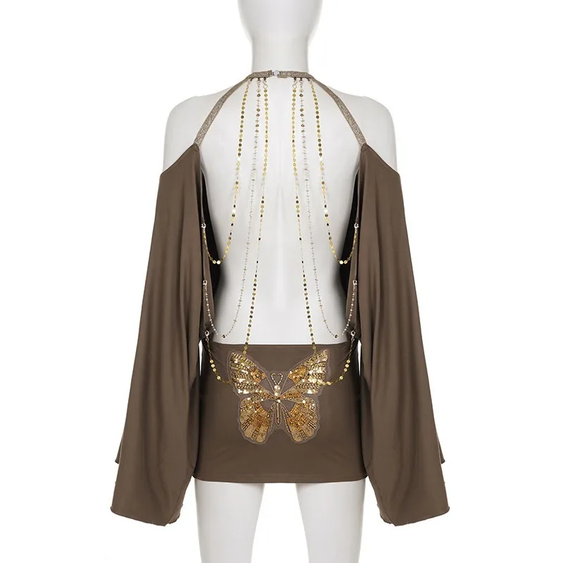 ชุดเดรสสั้นรัดรูปสไตล์ยุโรปอเม - Y2K Backless Halter Mini Dress บทวิจารณ์และราคา