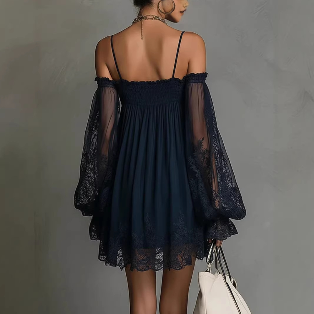 เดรสสั้นลูกไม้เปิดไหล่ สายเดี่ - Off Shoulder Puff Sleeve Sundress บทวิจารณ์และราคา