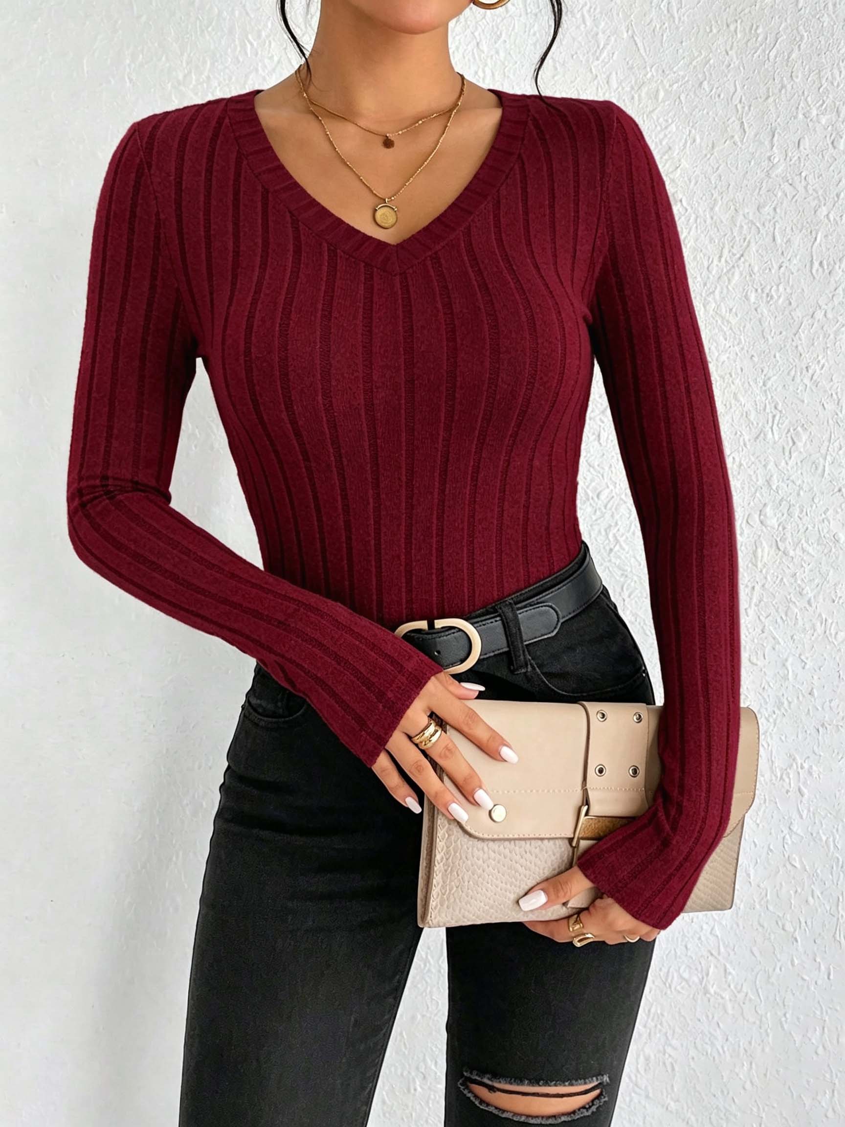 เสื้อผู้หญิงคอวีแบบเรียบ ผ้าถั - Blouses บทวิจารณ์และราคา