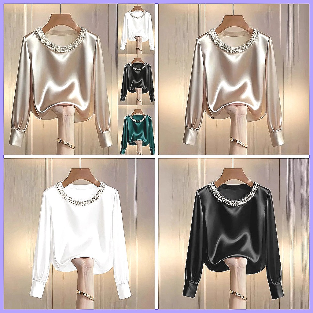 เสื้อซาตินประดับลูกปัดสุดหรูสำ - Blouses บทวิจารณ์และราคา