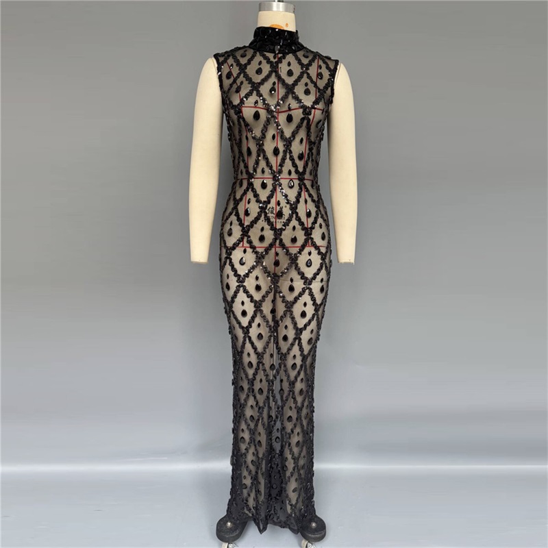 ชุดราตรีสีดำแวววาวเซ็กซี่ คอสู - Sexy Mesh Sheer Bodycon Dress บทวิจารณ์และราคา