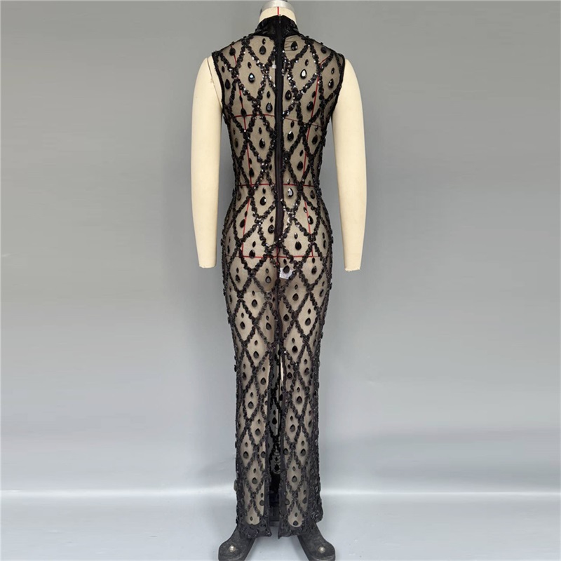 ชุดราตรีสีดำแวววาวเซ็กซี่ คอสู - Sexy Mesh Sheer Bodycon Dress บทวิจารณ์และราคา