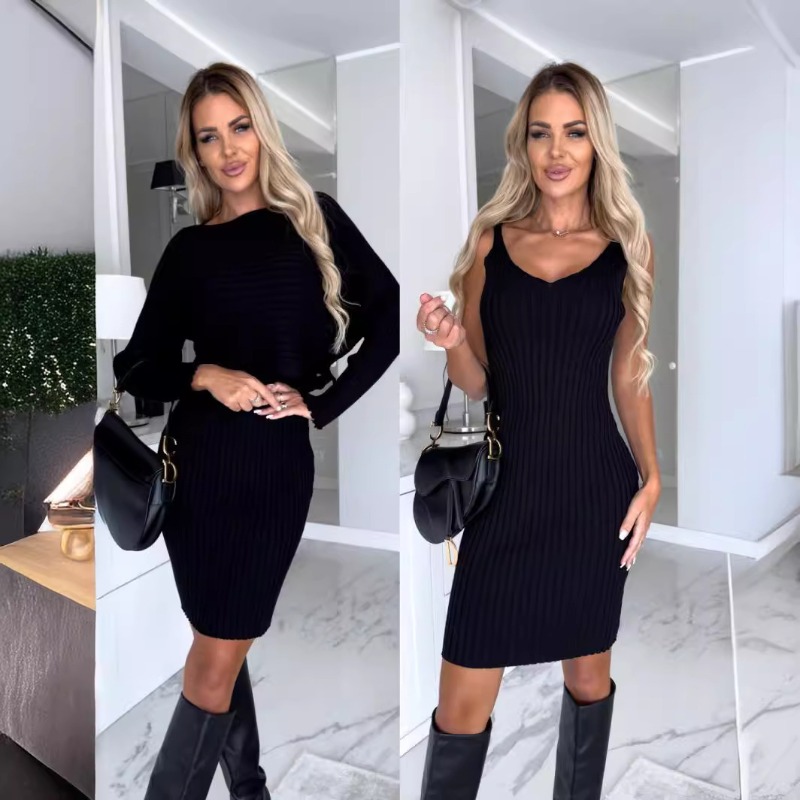 ชุดเซ็ต 2 ชิ้นสไตล์ใหม่สุดชิคส - Bodycon Long Sleeve Ribbed Dress บทวิจารณ์และราคา