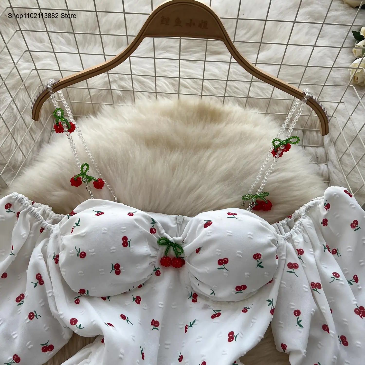 เดรสพิมพ์ลายแขนพองเปิดไหล่ทรงเ - Off Shoulder Puff Sleeve Sundress บทวิจารณ์และราคา