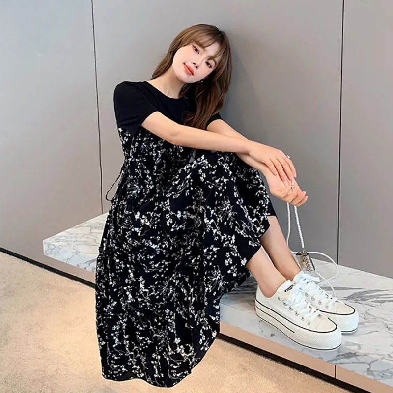 เสื้อยืดผู้หญิงปลอมสองชิ้นสไตล - Korean Style A Line Shirt Dress บทวิจารณ์และราคา