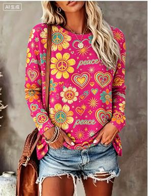 เสื้อยืดแขนยาวผู้หญิง ลายดอกเด - Blouses บทวิจารณ์และราคา