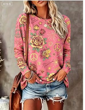 เสื้อยืดแขนยาวผู้หญิง ลายดอกเด - Blouses บทวิจารณ์และราคา