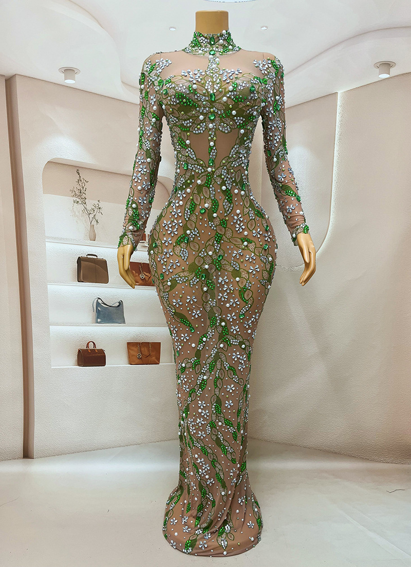 ชุดเดรสยาวชุดออกงานกลางคืนสวยง - Sparkly Rhinestone Club Party Dress บทวิจารณ์และราคา