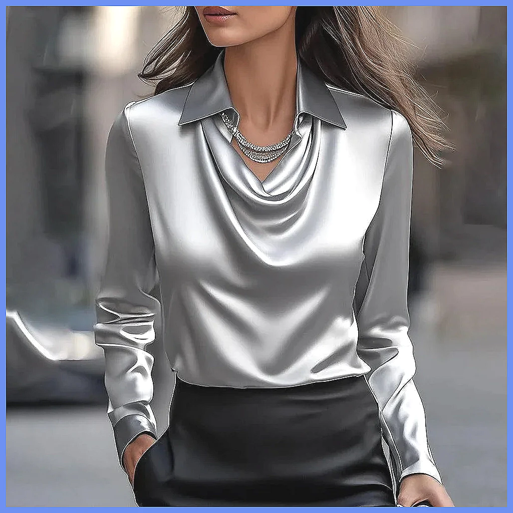 เสื้อซาตินวินเทจผู้หญิง แขนยาว - Blouses บทวิจารณ์และราคา