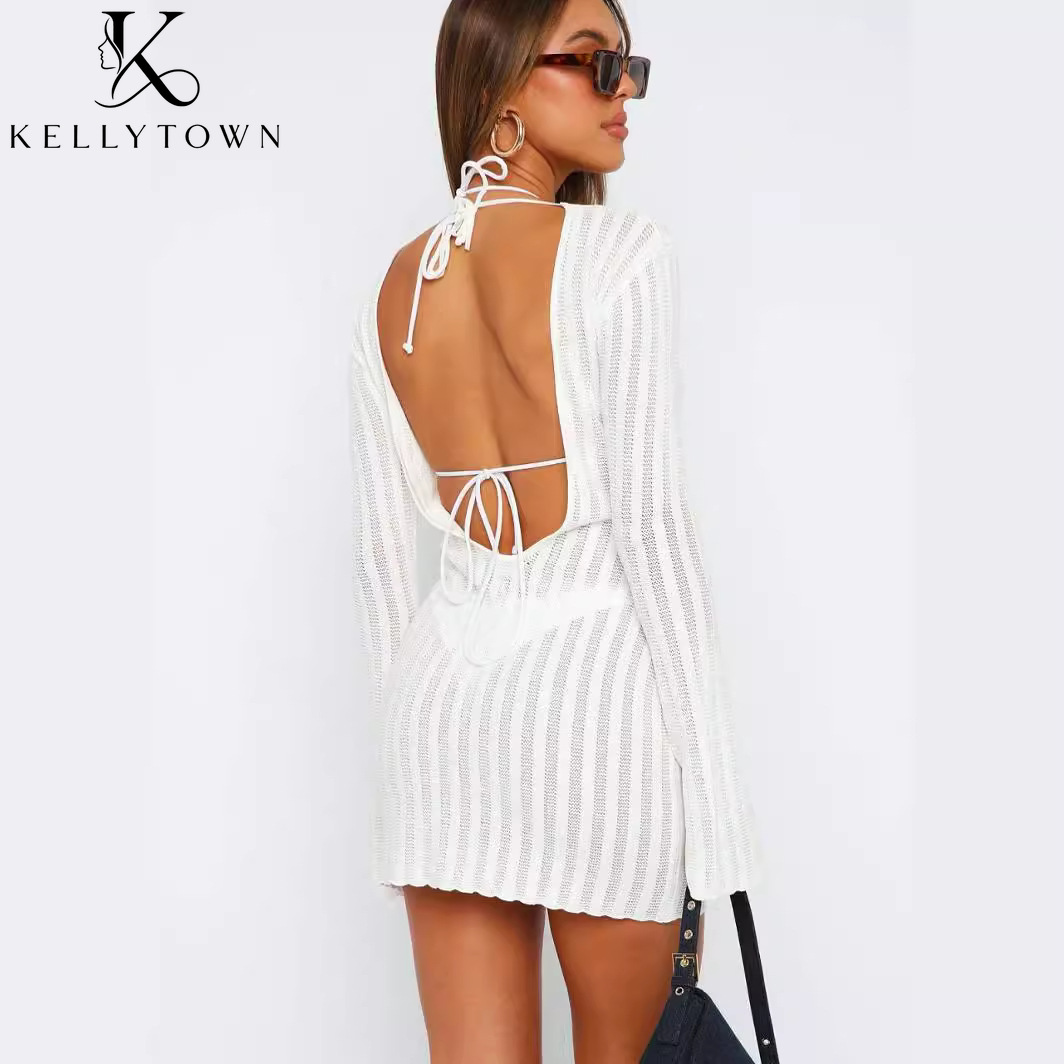 เดรสเปิดหลัง เซ็กซี่ ผ้าริบถัก - Bodycon Long Sleeve Ribbed Dress บทวิจารณ์และราคา
