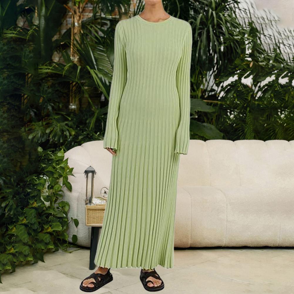 เดรสไหมพรมแขนยาวทรงเข้ารูป คอว - Bodycon Long Sleeve Ribbed Dress บทวิจารณ์และราคา