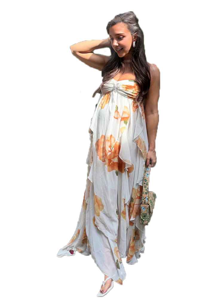 ชุดเดรสถ่ายภาพคนท้องสไตล์โบฮีเ - Boho Summer Beach Maxi Dress บทวิจารณ์และราคา