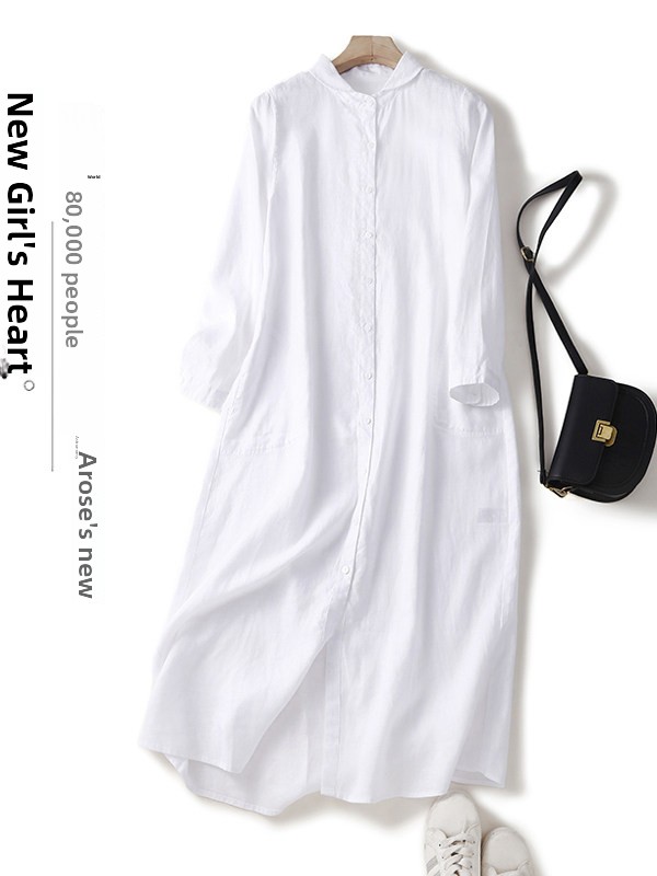 เดรสเชิ้ตผ้าฝ้ายลินินทรงหลวม แ - Casual Loose Linen Shirt Dress บทวิจารณ์และราคา
