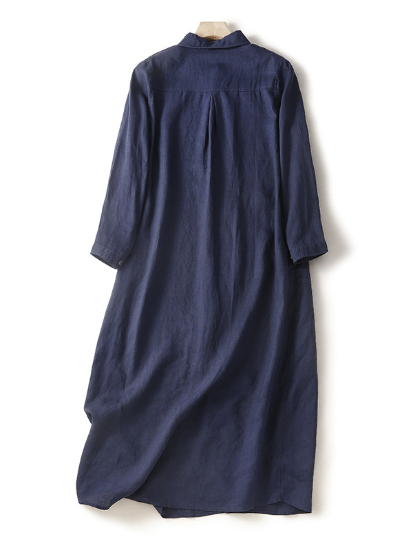 เดรสเชิ้ตผ้าฝ้ายลินินทรงหลวม แ - Casual Loose Linen Shirt Dress บทวิจารณ์และราคา
