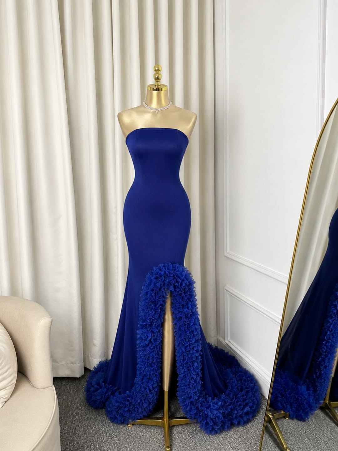 ชุดราตรีหรูหราสง่างามแบบสั่งตั - Elegant Satin Evening Gown Split บทวิจารณ์และราคา