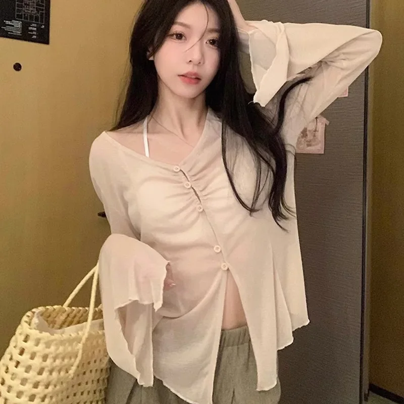 เสื้อเชิ้ตแขนบานโปร่ง - เสื้อเ - Blouses บทวิจารณ์และราคา