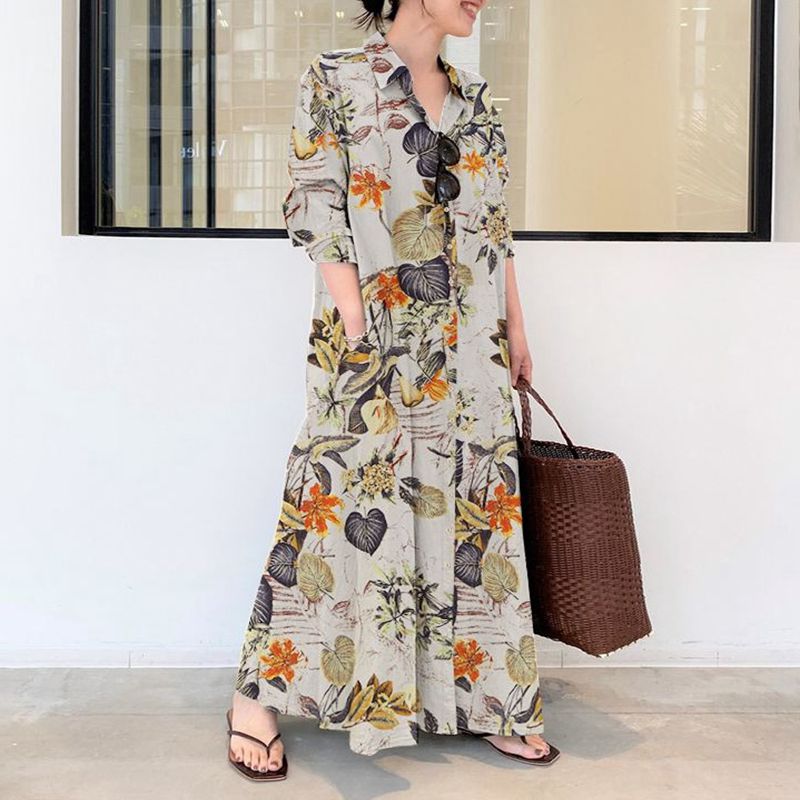 ฤดูใบไม้ร่วงใหม่ plus ขนาดลําล - Casual Loose Linen Shirt Dress บทวิจารณ์และราคา