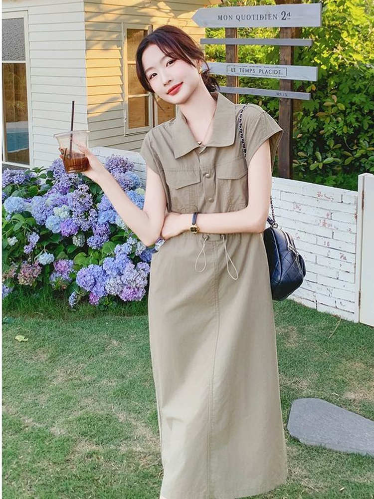 เดรสเชิ้ตทรงเอไลน์เอวสูงสไตล์เ - Korean Style A Line Shirt Dress บทวิจารณ์และราคา