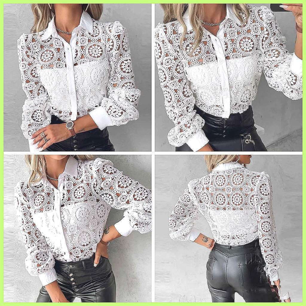 เสื้อลูกไม้สีขาวสำหรับผู้หญิงป - Blouses บทวิจารณ์และราคา