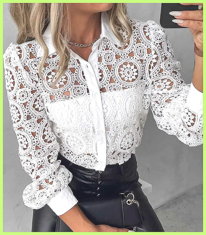 เสื้อลูกไม้สีขาวสำหรับผู้หญิงป - Blouses บทวิจารณ์และราคา